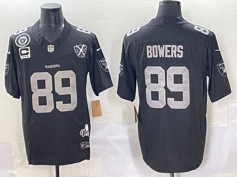 Men 2025 Oakland Raiders #89 Bowers Black Throwback Three generations Nike Limited NFL Jersey style 23